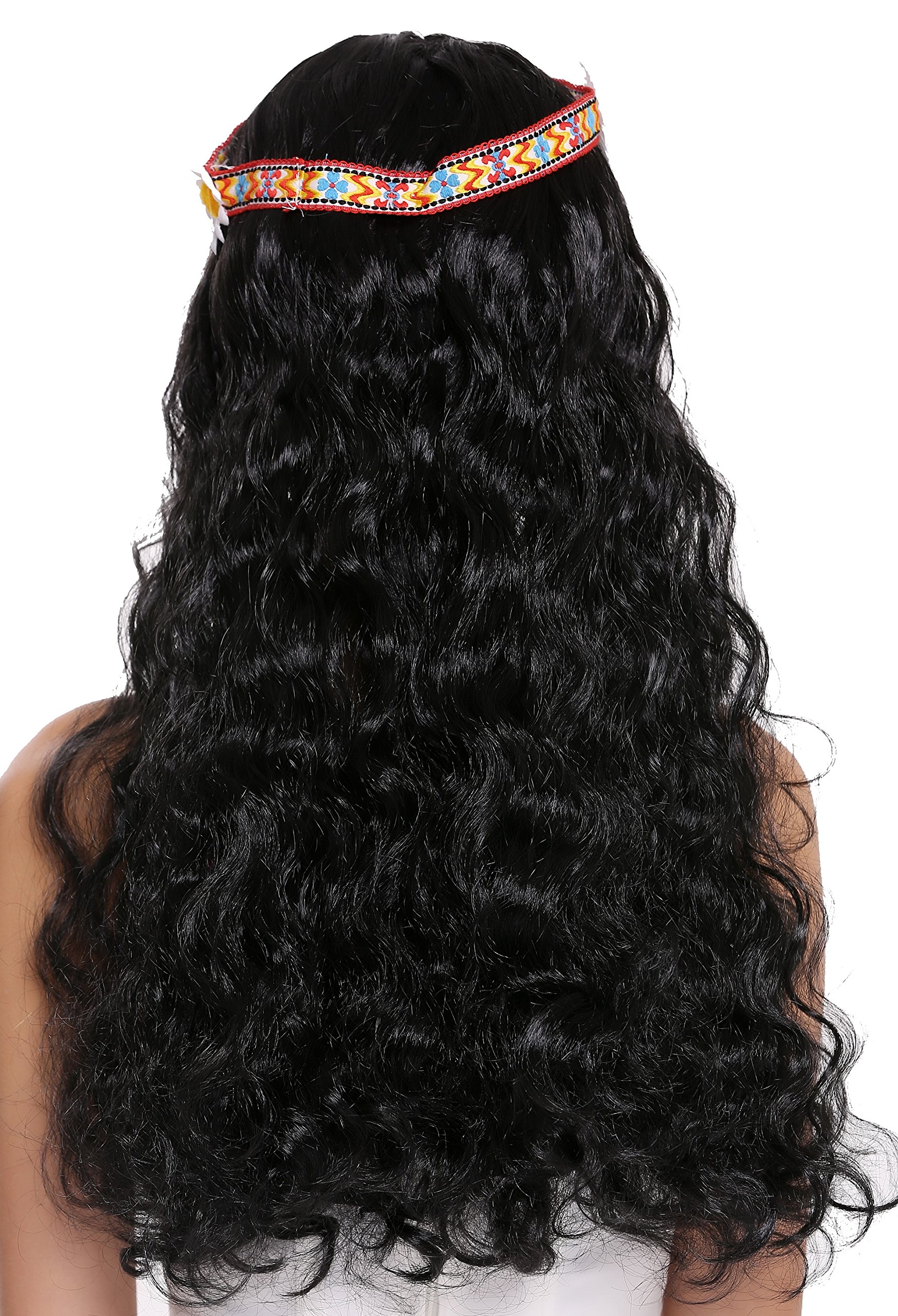 Peluca Hippie De Los 70 – Pelo Negro Largo Y Liso Con Raya En Medio, Para Hombre Y Mujer, Halloween Y Carnaval