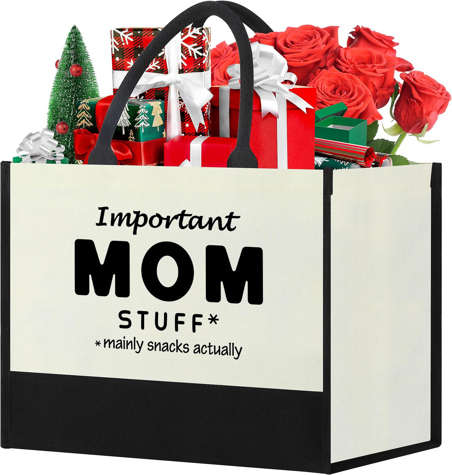 BuouforauMom Gifts for Mothers Day,Birthday Gift from Daughter Son for Mom,Personalized Canvas Tote Bag,Best Mom Ever Gifts,Funny Shopping Bag Travel Bag Present for Mom Bonus Mom New Mom Step Mom