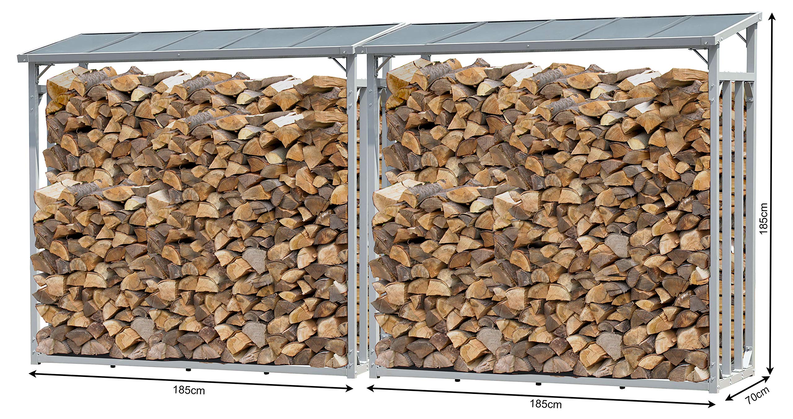 QUICK STAR 2 sztuki aluminiowych rega?ów na drewno kominkowe XXL 185 x 70 x 185 cm do ogrodu, podstawa na drewno kominkowe 4,6 m³, do uk?adania w stos na zewn?trz