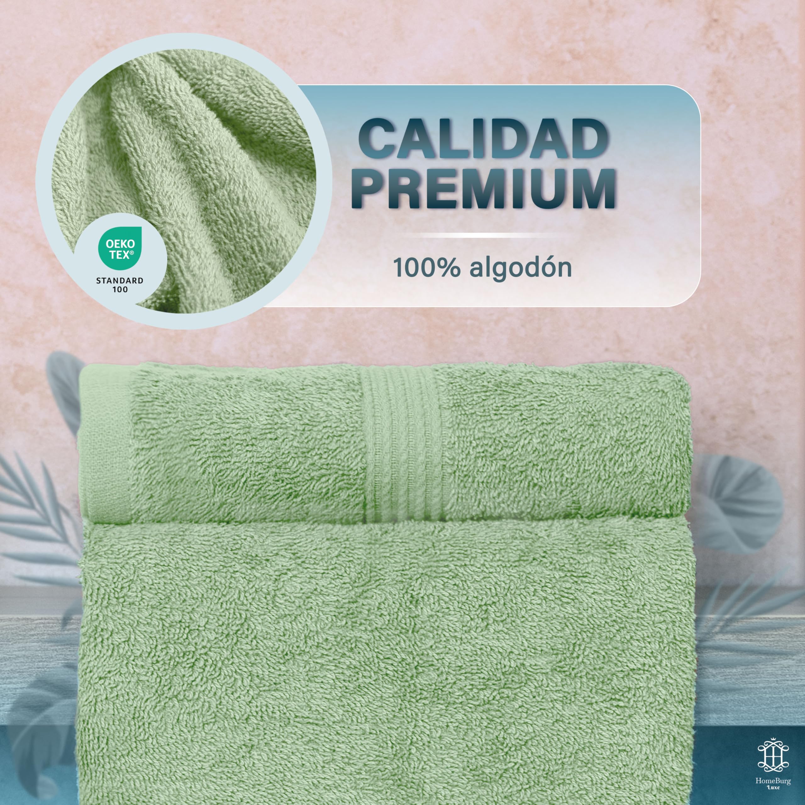 Luxe Set de 2 Toallas de Baño - Grandes, Suaves & Absorbentes, Duraderas, Suaves para la Piel, Lavables a Máquina, 65×137 cm, Verde Salvia