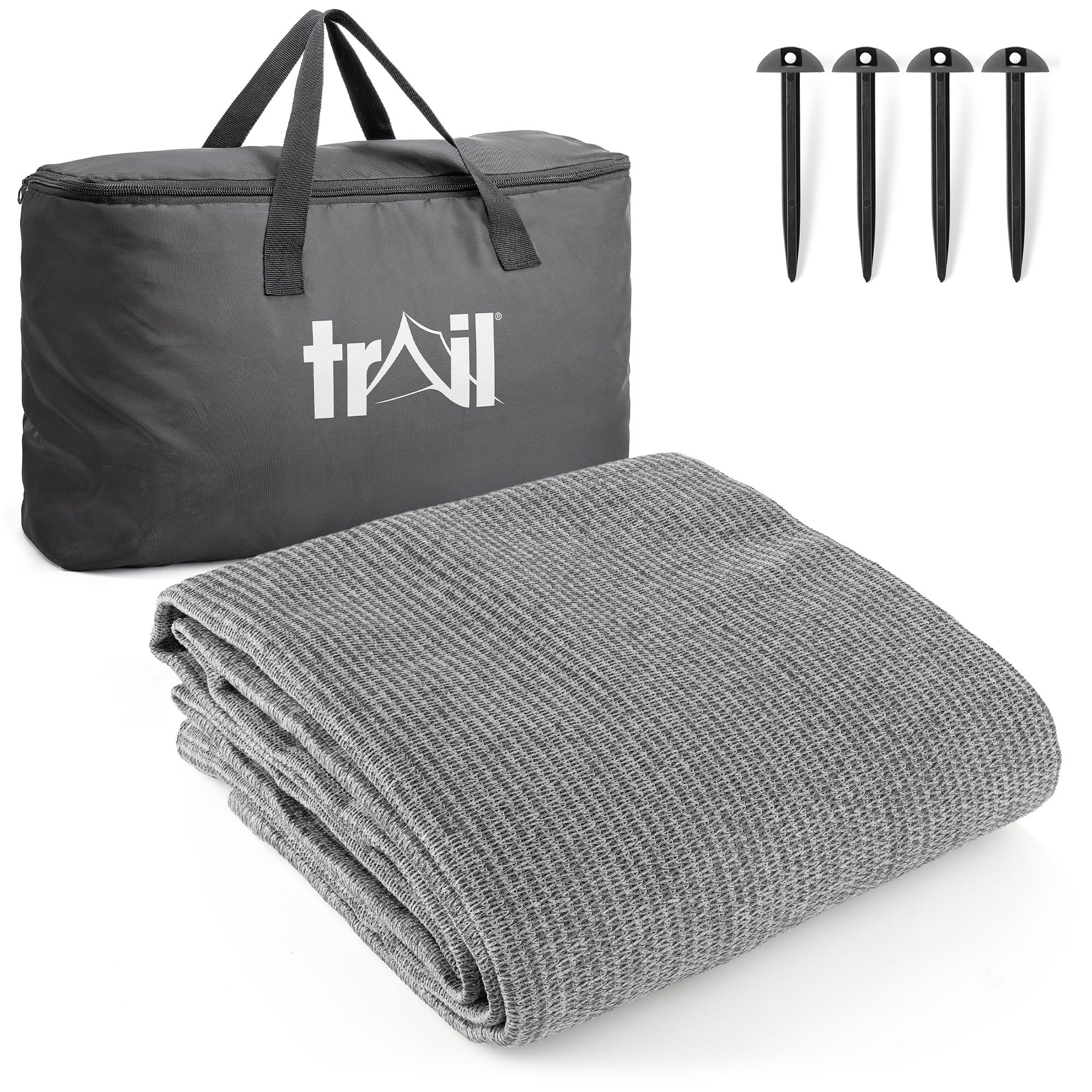 Trail Breathable Awning Carpet for Campervans, Tents & Shelters – Heavy-Duty HDPE Groundsheet Flooring for Grass & Ground Protection, 0.5cm Thick, with Metal Eyelets, 4 x Pegs & Bag (250cm x 450cm)
