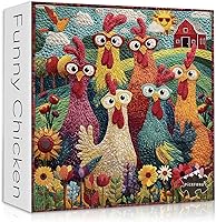 PICKFORU Funny Chicken Jigsaw Puzzle 1000 Pieces for Adults - Glasses Chickens, Rooster Farm Flowers, Relaxing Art Challenge