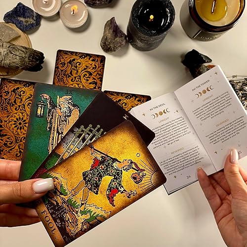 Miniatura 5 de CRAFTERIAN Baraja de cartas de tarot brillante, baraja de 78 cartas, tarot original para principiantes y expertos con libro guía y bolsa de regalo,
