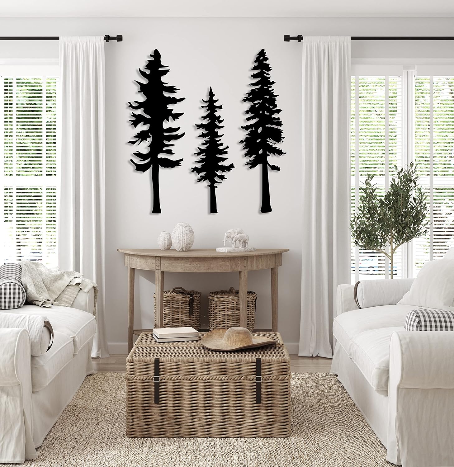 Metal Pine Tree Wall Art, Set Of 3 Trees Sign, Metal Tree Wall Decor, Unique Home