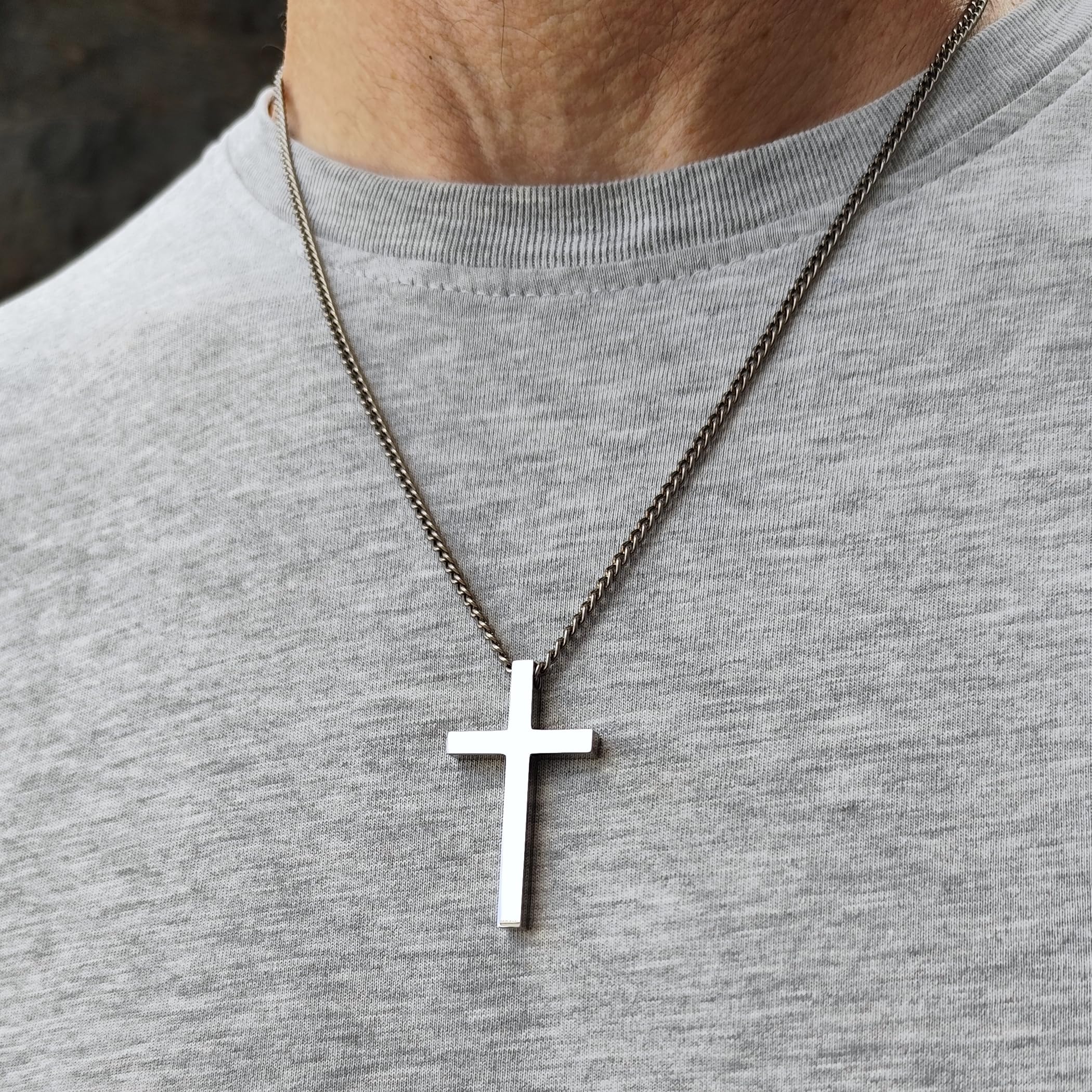 Titan Panzerkette 2,8 mm mit Kreuz Anhänger hochglanzpoliert, Halskette aus 100% purem TITAN, für Männer, hypoallergen, nickelfrei