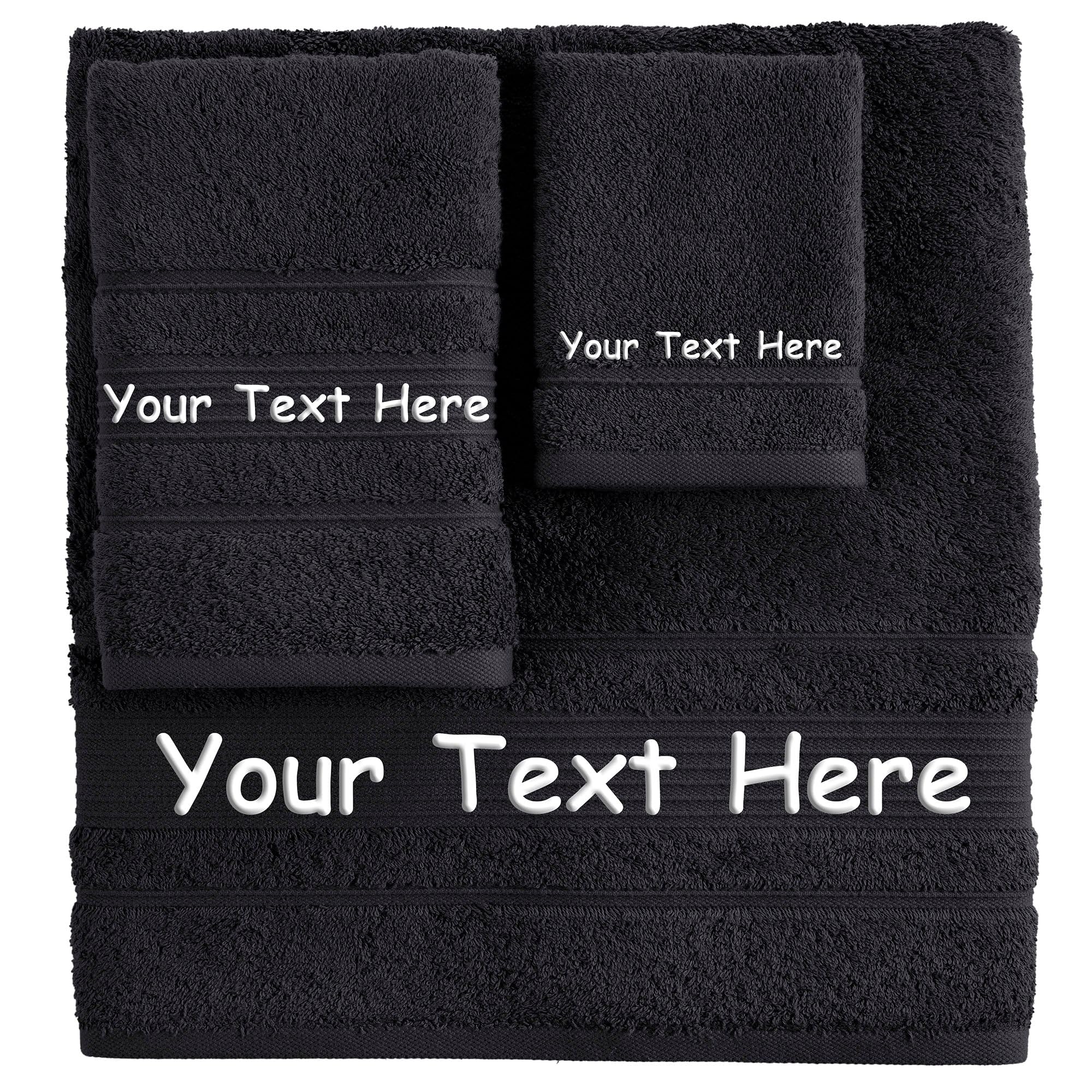 Qute Home Personalized Custom 3-Piece Towel Set – Bath, Hand & Washcloth – 100% Cotton, Soft & Absorbent – Embroidered Name or Monogram – Hotel Towels