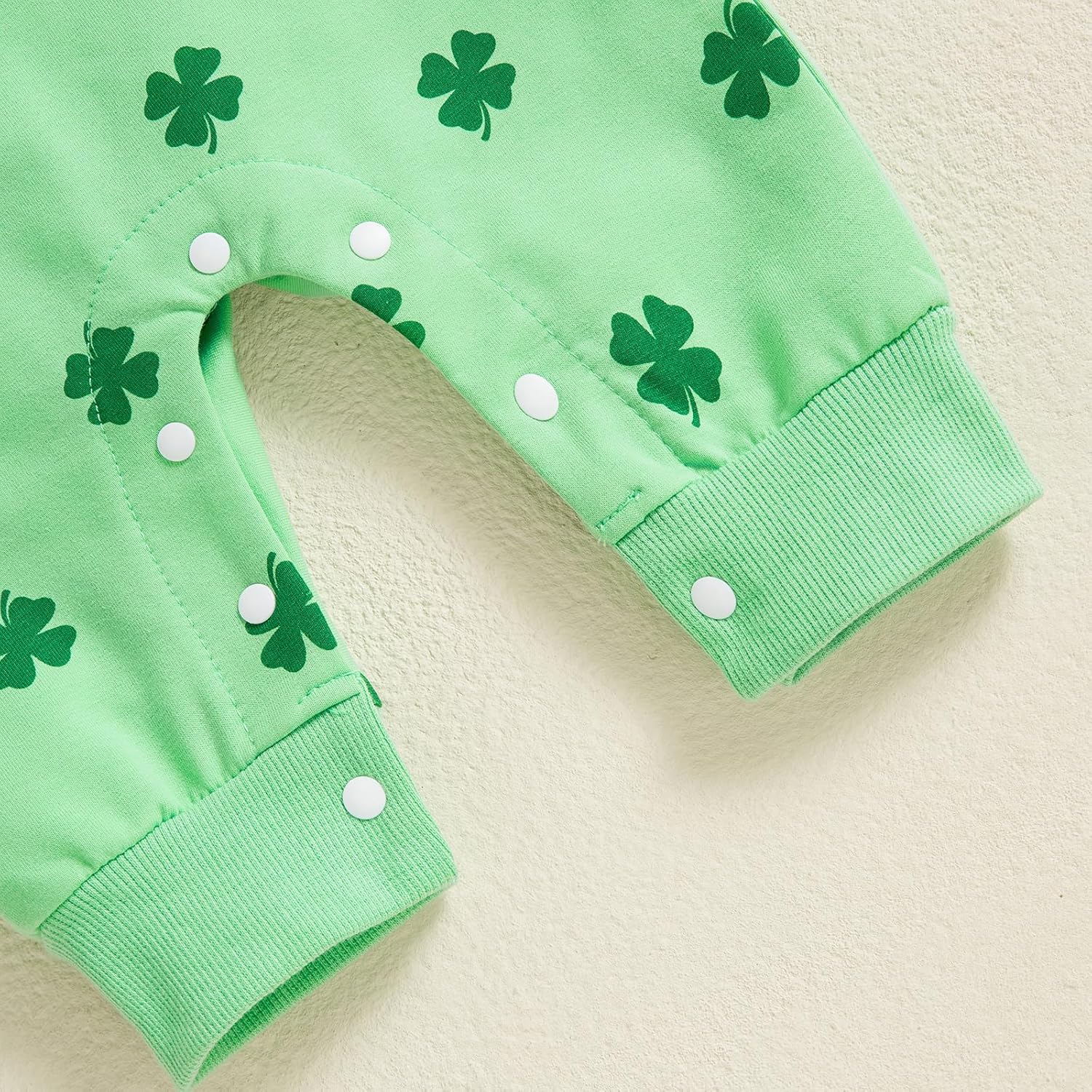 Muasaaluxi Newborn Baby Girl Boy St Patricks Day Outfit Four Leaf Clover Romper Long Sleeve Bodysuit Jumpsuit 0-18M - Image 5