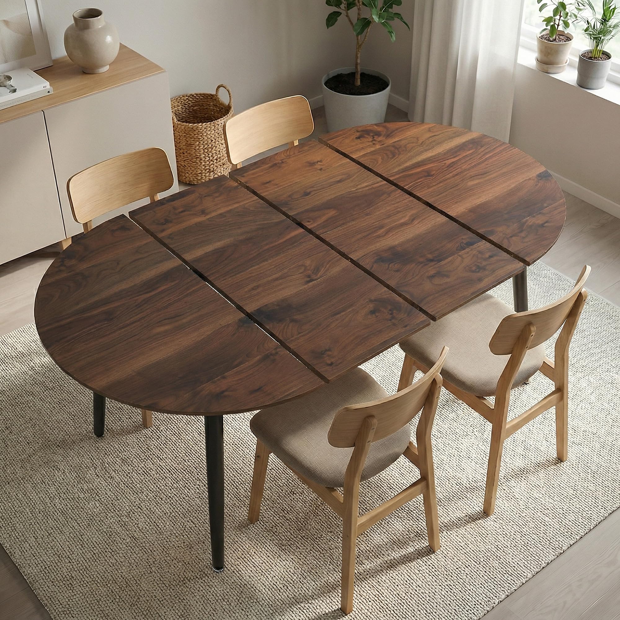 Extendable Round Dining Table for 4 6 Wooden Dining Room Table 39" to 70" Modern Kitchen Table for Dining Room Office Expandable Oval Dinner Table