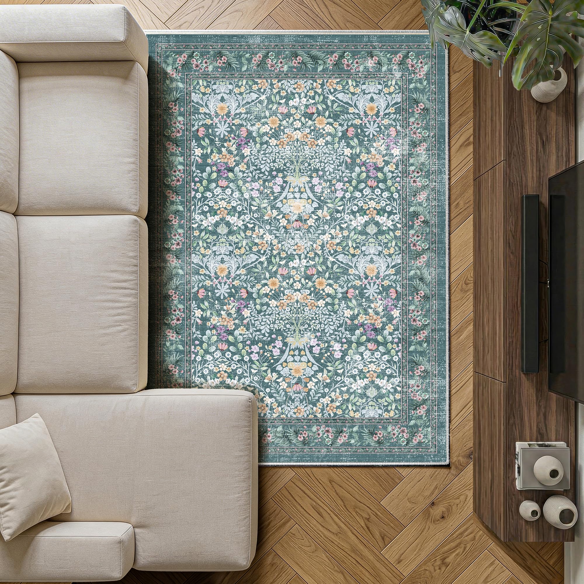 Decoranddecor Floral Rugs Living Room, 120x170cm – Non-Slip, Stain Resistant, Pet Friendly, Vintage Oriental Style Bedroom Easy Clean Durable Carpet – Zafira — image 1