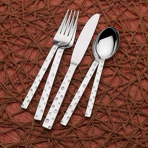 Miniatura 8 de Towle Living Feta - Juego de cubiertos forjados de 20 piezas, acero inoxidable para 4, incluye cuchillos, tenedores, cucharas y cucharaditas,
