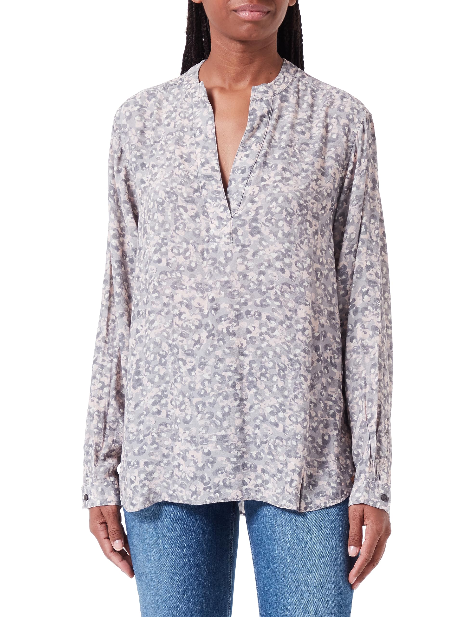 camel active Women's Slip-On Blouse with Stand-Up Collar