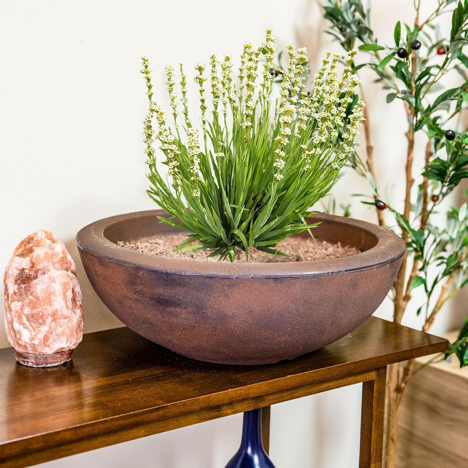 Sunnydaze Percival 20.75" Shallow Outdoor Planter Bowl for Flowers and Succulents - Polyresin Double-Walled Design - Rust