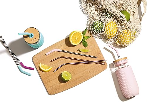 Miniatura 10 de Ello Impact - Pajitas reutilizables de acero inoxidable con cepillo de limpieza, 6 piezas, brillo de verano