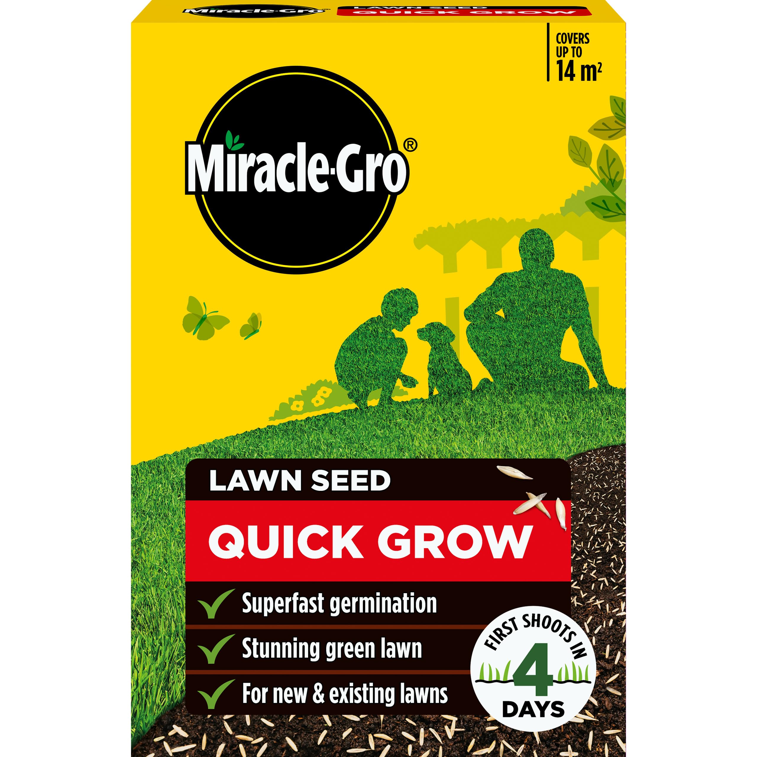Miracle-Gro 121410 Quick GRO Lawn Seed, Child & Pet Friendly, Coverage 14m2, 420g Box, Green