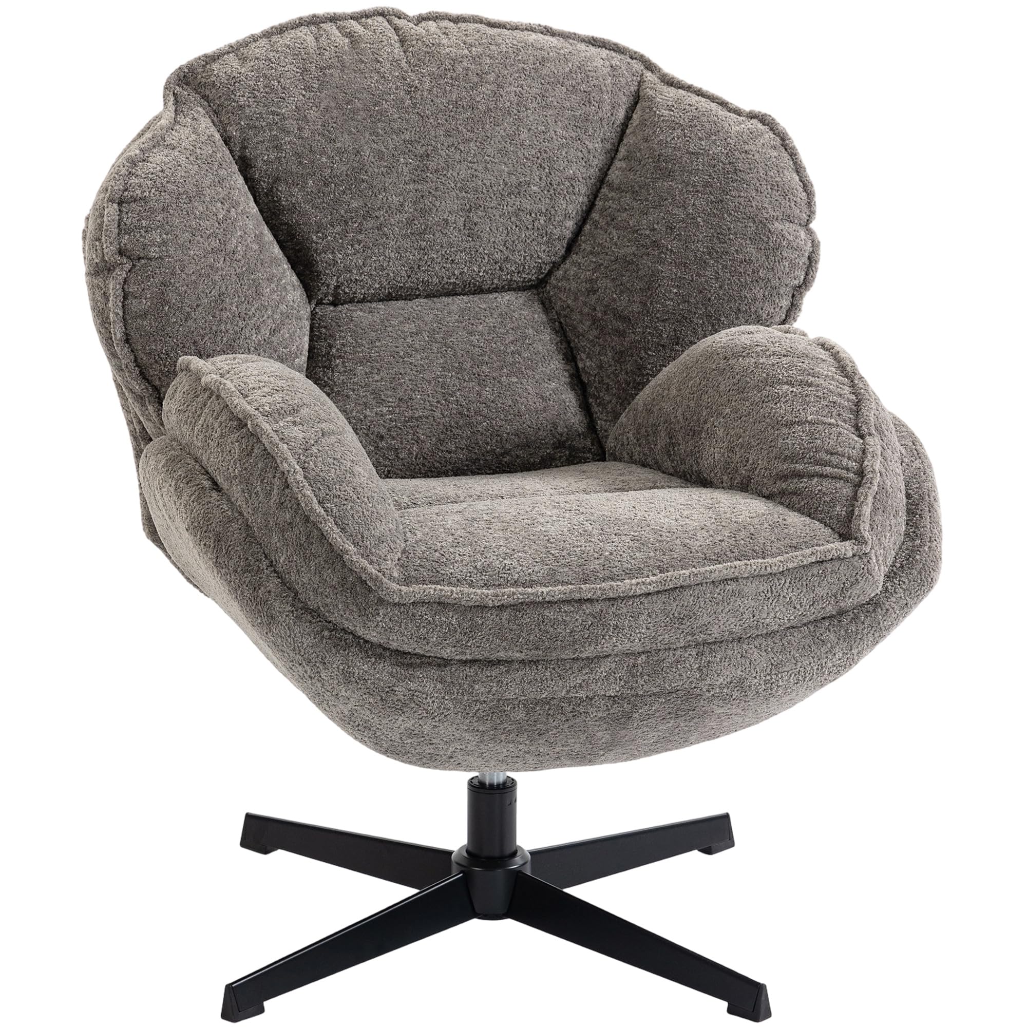 HOMCOM Modern Wingback Accent Chair, Velvet Armchair with Swivel, Four-Star Base, S-Springs, Bedroom Chair for Living Room, Bedroom, Study, Grey