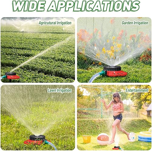 Miniatura 5 de 2 aspersores de césped de 9 patrones, rociadores pequeños estacionarios de agua de 360 grados, base decorativa de metal resistente para regar áreas