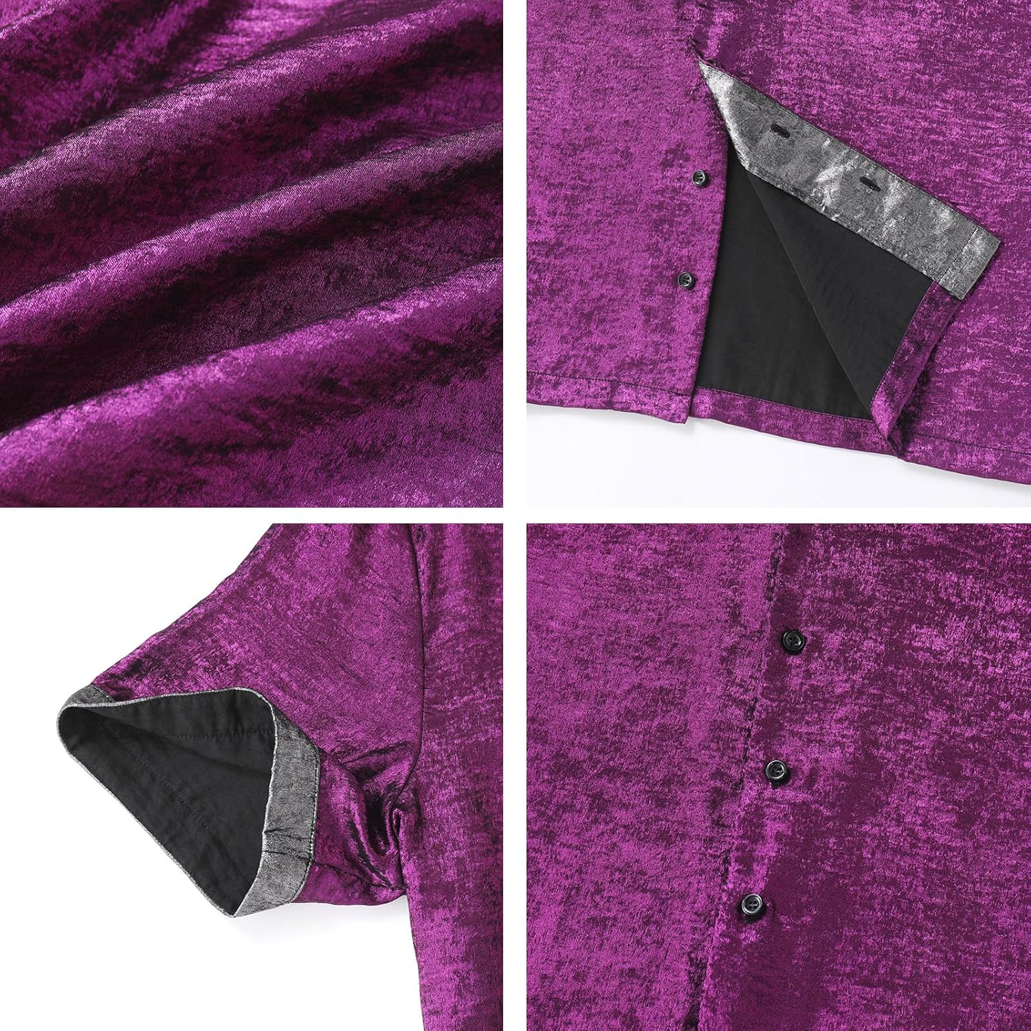 ODIZLI Men's 70s Disco Costume Sparkly Shirt Metallic Button Down Shirts Party Nightclub Shirt Short Sleeve - Image 6