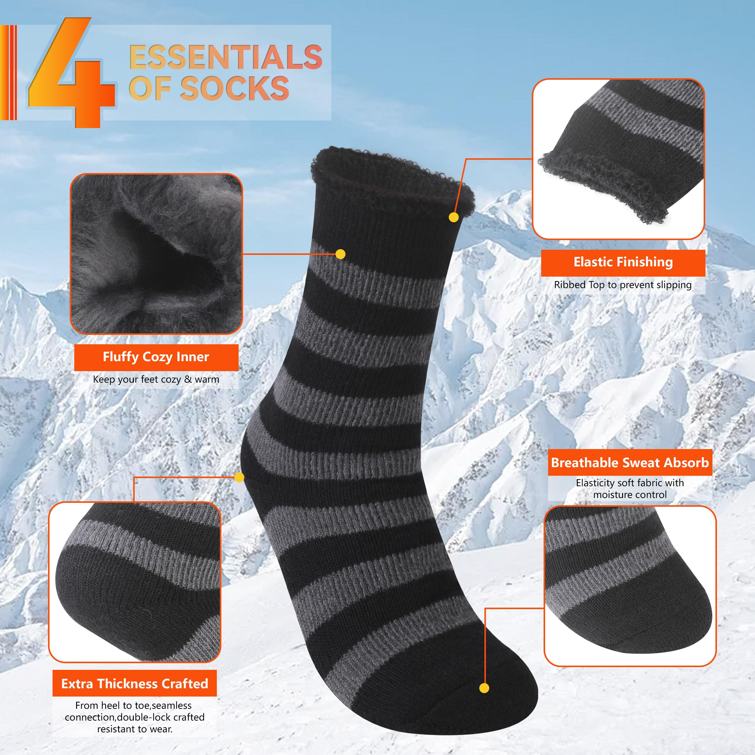 Sunew Calcetines térmicos cálidos, paquete de 4, calcetines térmicos de invierno para hombre y mujer, para esquí al aire libre