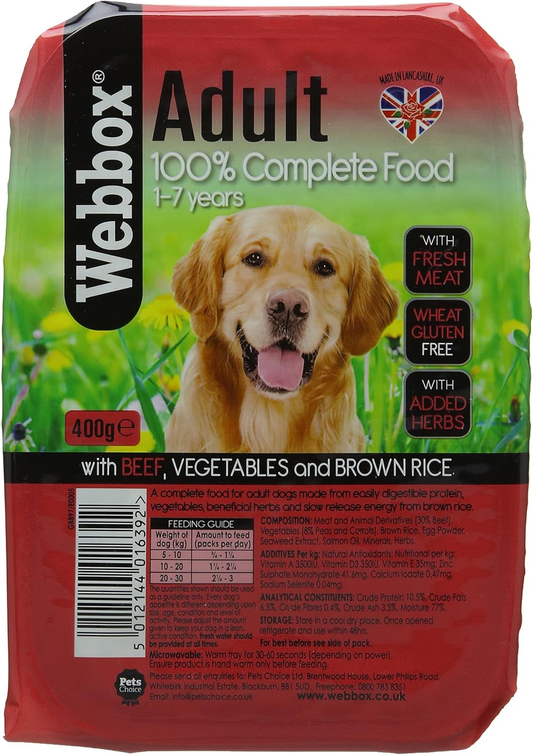 box Dog Food Natural Tray Beef Vegetables and Brown Rice 400 g, Pack