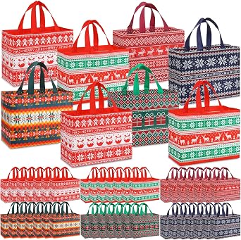 Sanwuta Sweater Christmas Bags Bulk for Gifts 12.8 x 9.8 x 6.7 in Large Tote Treat Grocery Bags Reusable Non Woven