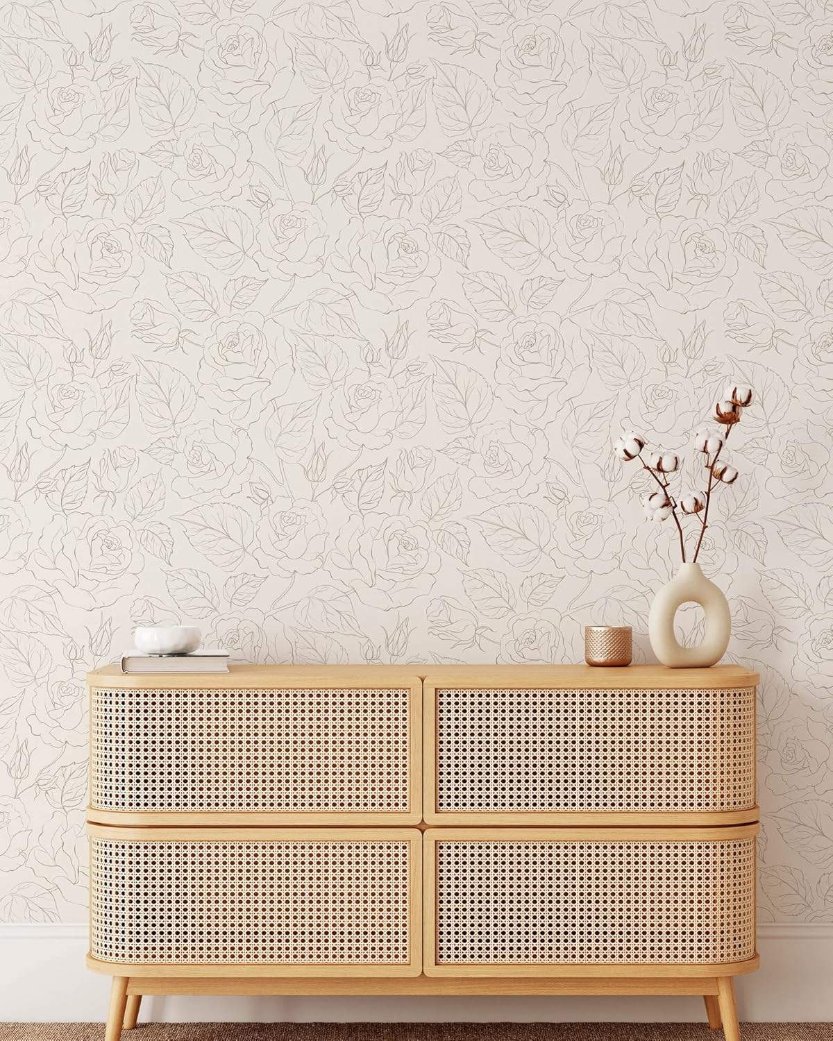 Boho Roses Wallpaper | Removable Self Adhesive Minimalistic Wallpaper | Floral Peel and Stick Mural (1 roll 24" W x 96" H)