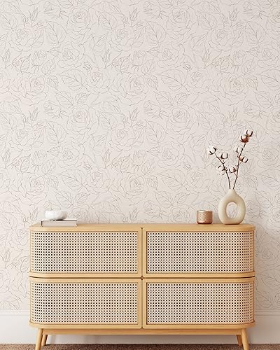 Miniatura 5 de Papel tapiz de rosas bohemias, papel tapiz minimalista autoadhesivo extraíble, papel tapiz floral para despegar y pegar (1 rollo de 24 pulgadas de
