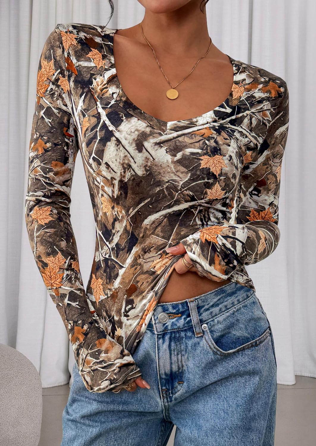 PRETTYGARDEN Womens Long Sleeve T Shirts 2026 Fall Trendy Deep V Neck Slim Fit Basic Crop Tops Casual Going Out Top - Image 8