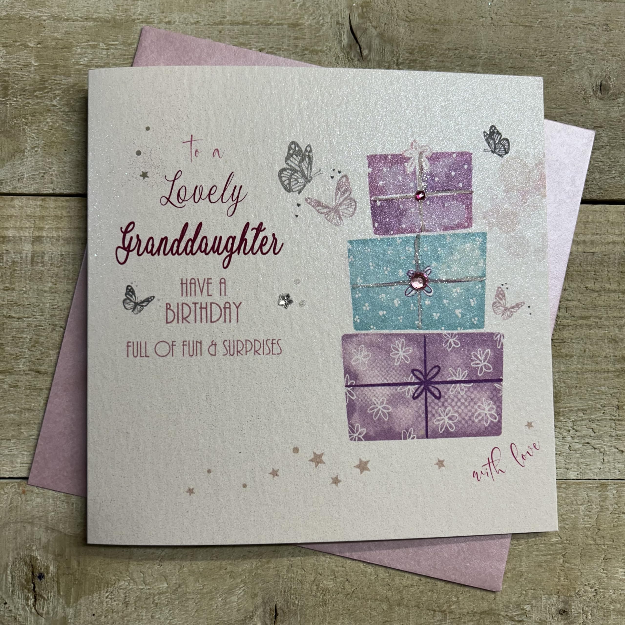 Tarjeta De Cumpleaños Hecha A Mano "Nieta 7" | Blanco Con Detalles Rosa | Incluye Sobre | 16x16 Cm