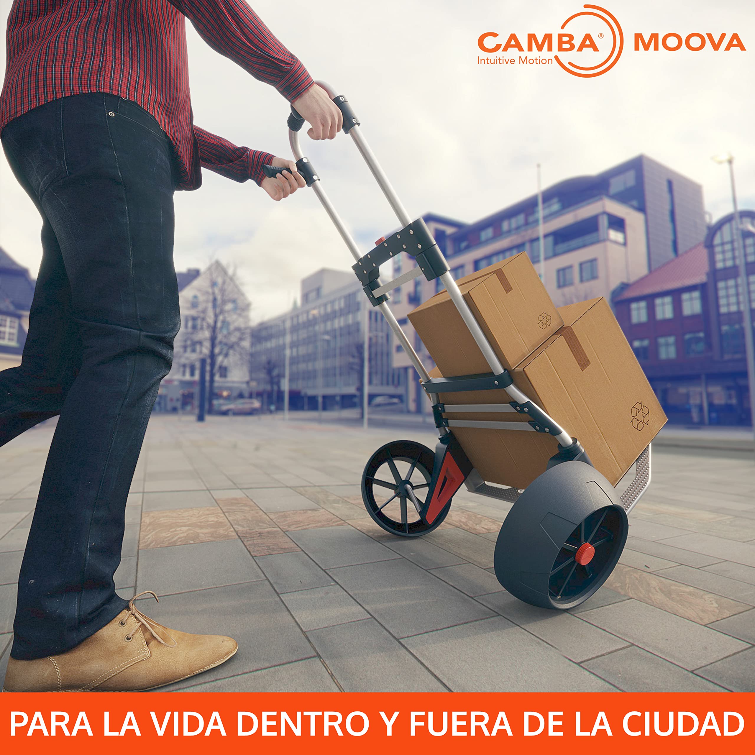 CAMBA Moova Carretilla de Mano; Carro Plegable de Aluminio; Tecnología de Ruedas para Subir Escaleras; Capacidad de Carga de 100Kg para Trabajo Pesado