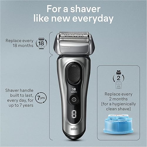 Miniatura 7 de Braun Maquinilla de afeitar eléctrica serie 8 8567cc para hombres, elementos de afeitado 4+1 y recortadora de cabello largo de precisión, centro de
