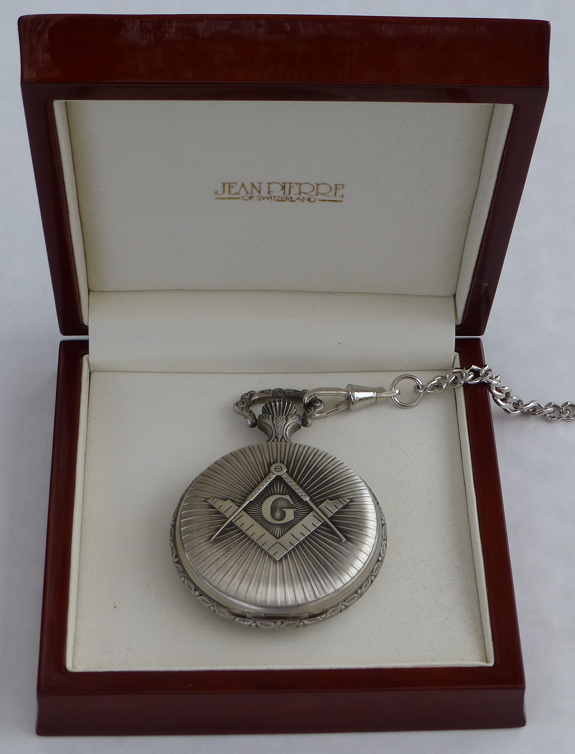 Masonic Square & Compass Chrome Plated Full Hunter Pocket Watch - Quartz - LR221
