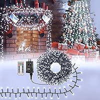Vista 10 de Ollny Luces de Navidad en racimo de 1000 luces LED de 49 pies, luces blancas cálidas para árbol de 8 modos de temporizador, control remoto, cadena