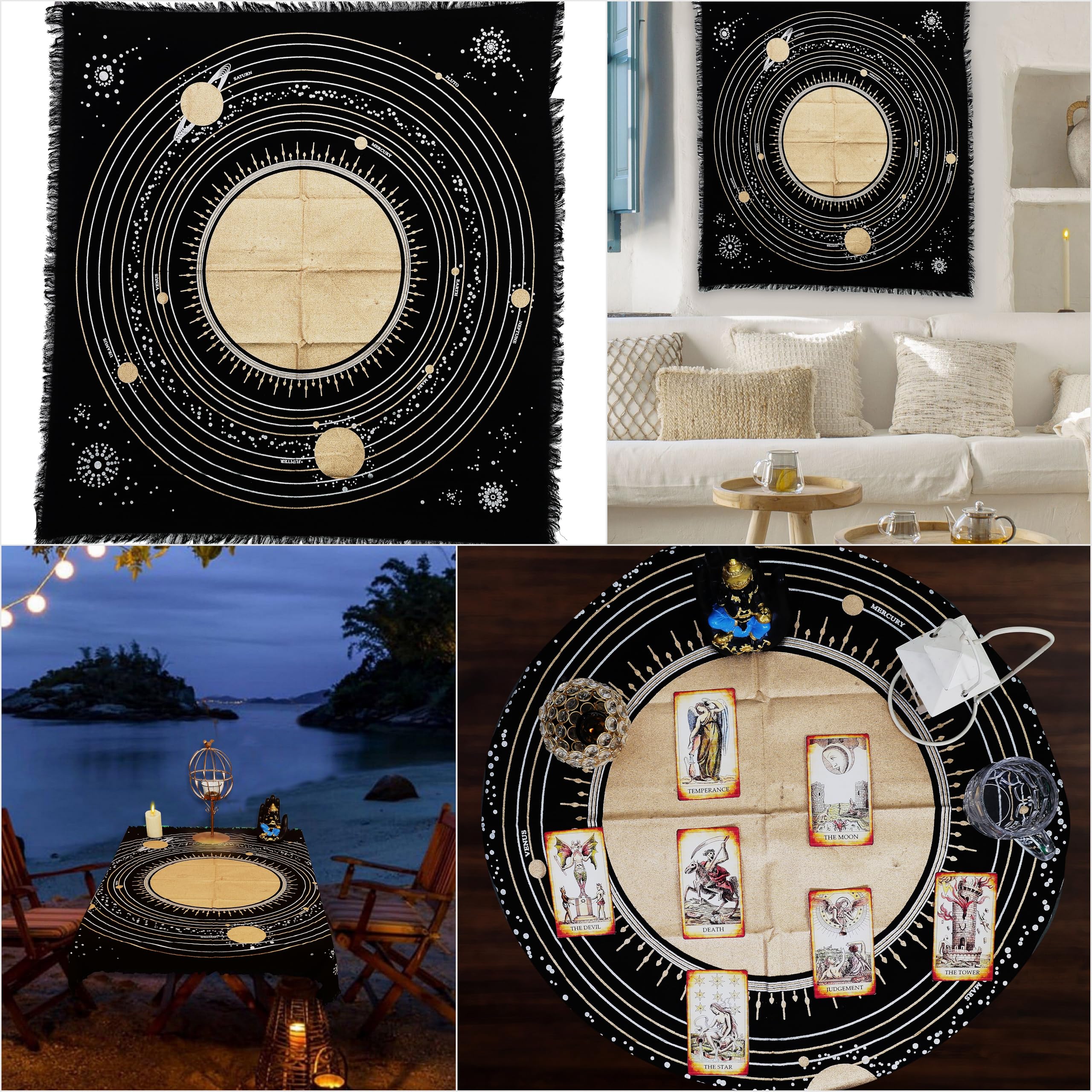 Indian Consigners Altar Solar System Sun, Star & Moon Universe Premium Witchcraft Alter Tarot Spread Top Cloth Wicca Square Spiritual 36 by 36 Sacred (Solar System)