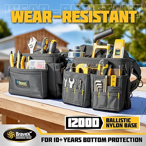Miniatura 2 de Bravex - Tirantes de cinturón de herramientas, chaleco de herramientas Pro Ultra 20 bolsas estilo Y, 5 combo delantal bolsa de herramientas para