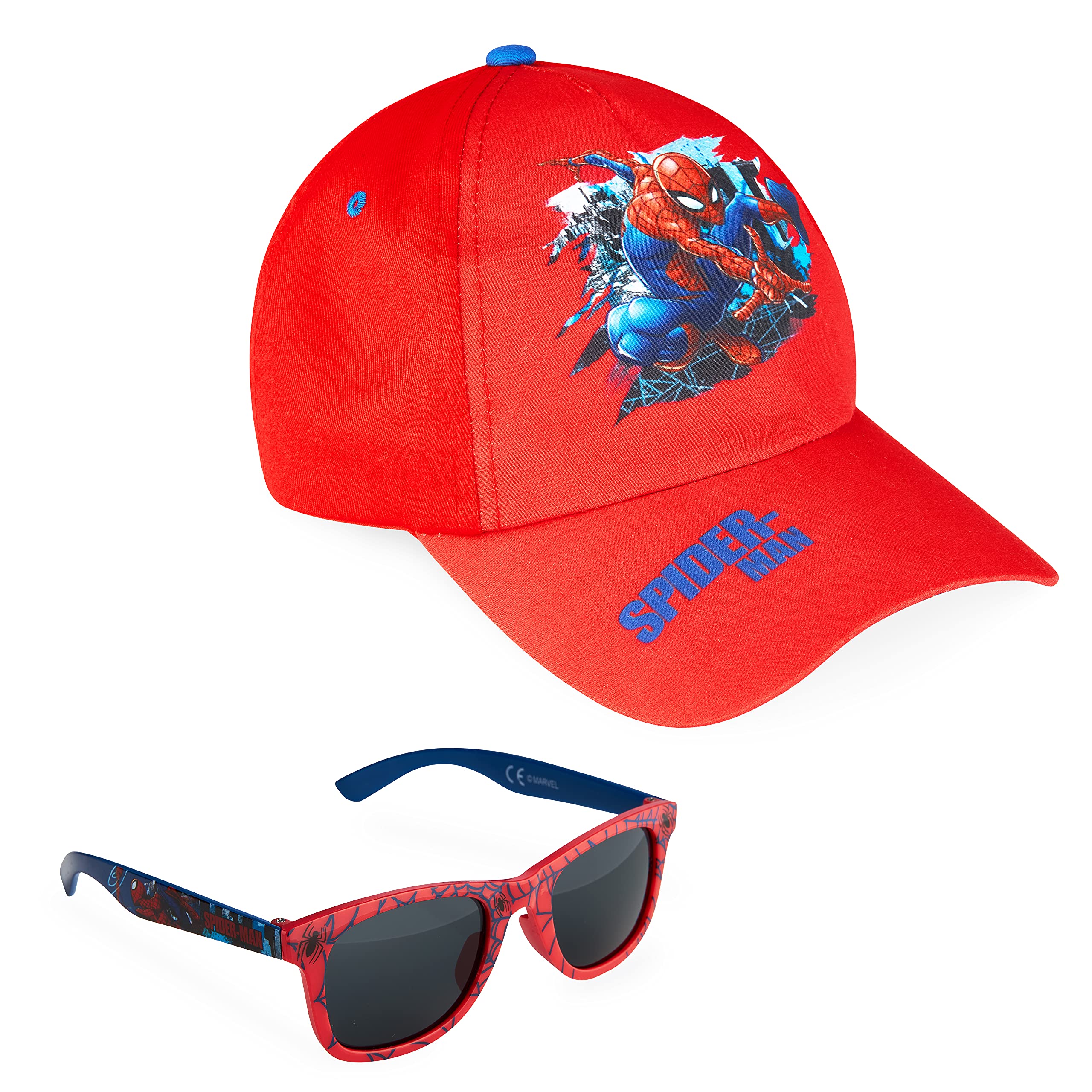 Marvel Gorra Niño, Set 2 Piezas Gorra Béisbol Niño y Gafas de Sol, Accesorios Oficiales, Ropa de Verano para Niño, Gorra Spiderman Niño Gorra Avengers Talla Única