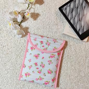 Quilted Kindle Sleeve Cover - Padded Cotton E-Reader Sleeve with Padding & Velcro Closure, Compatible with Kindle Basic, Paperwhite, and ColorSoft (Petal Whisper - White)