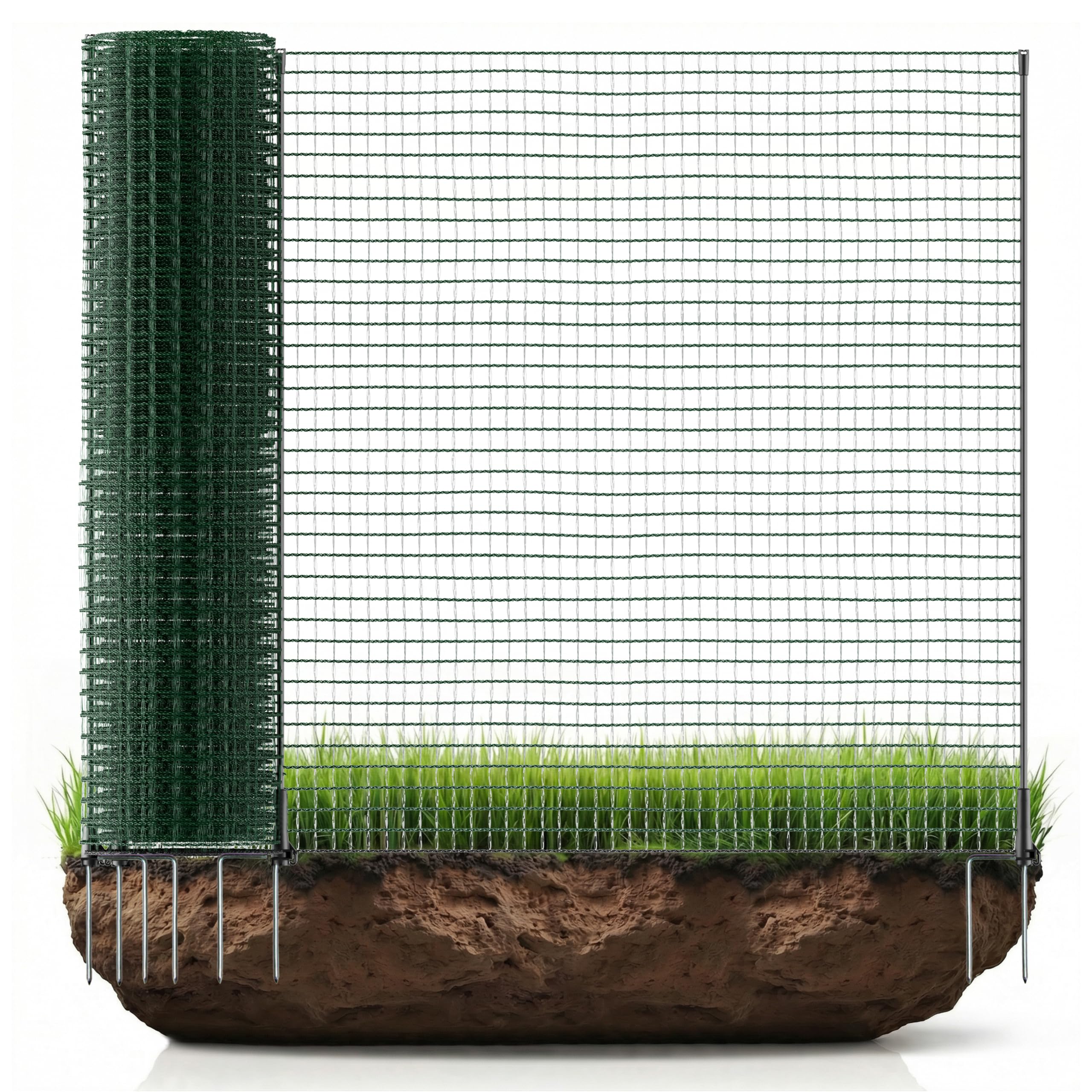 Horizont Hundezaun 15 m x 90 cm, 9 Pfähle, engmaschig – Begrenzungszaun, mobiler Zaun für Hunde & Camping