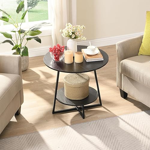 D&H FURNIMMT Mesa auxiliar redonda negra pequeña de 22 pulgadas, mesa auxiliar circular para mesita de noche de cama, mesas auxiliares de sala de