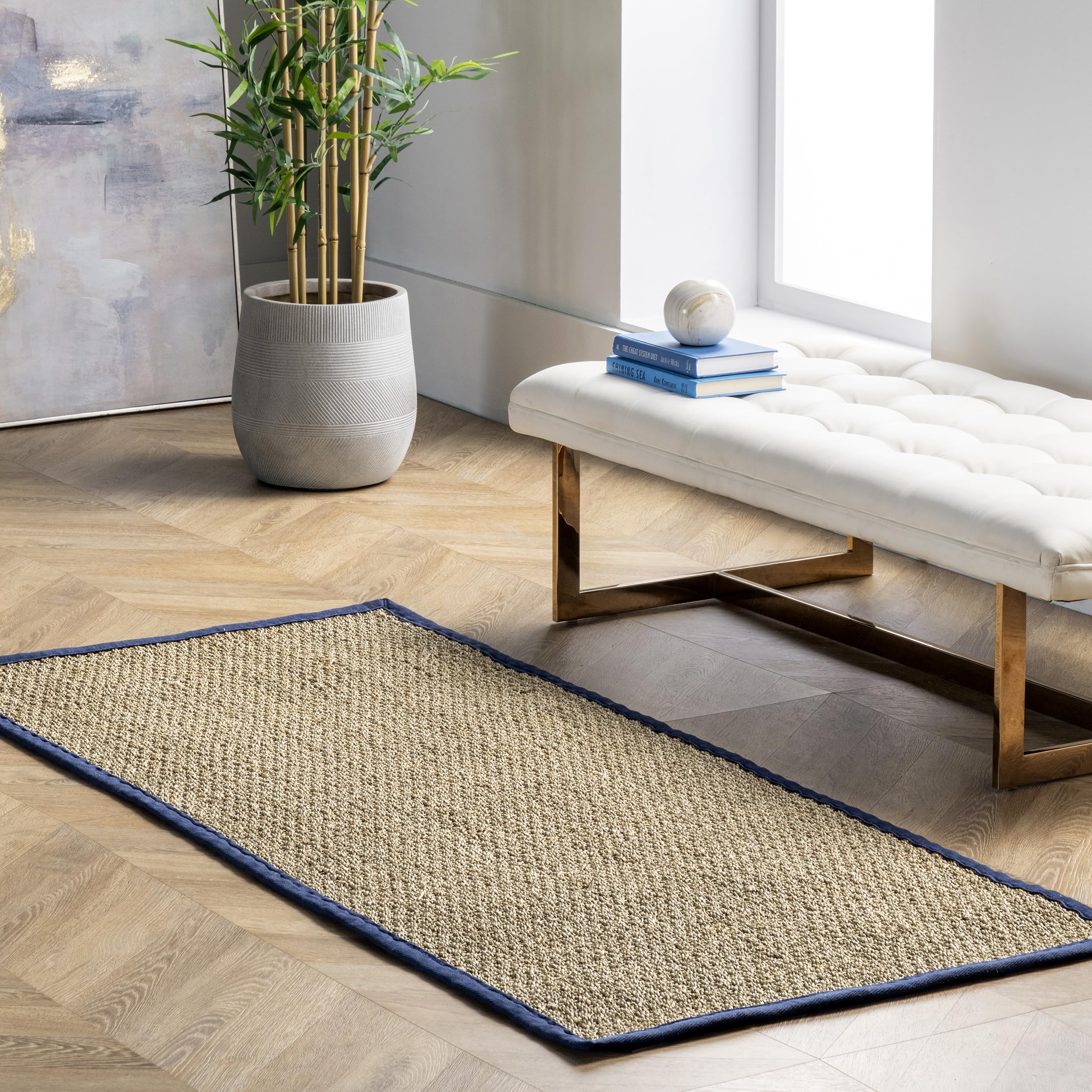 nuLOOM Elijah Farmhouse Seagrass Runner Rug, 2' 6" x 8', Navy