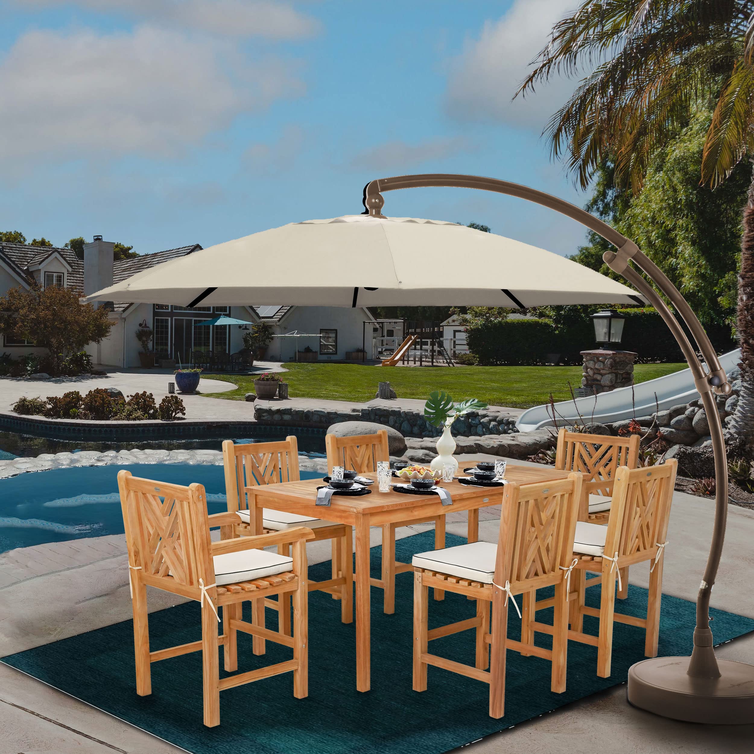 CHIC TEAK Sun Garden Umbrella, the original from Germany. Natural Canopy with Bronze Frame, 13 Foot