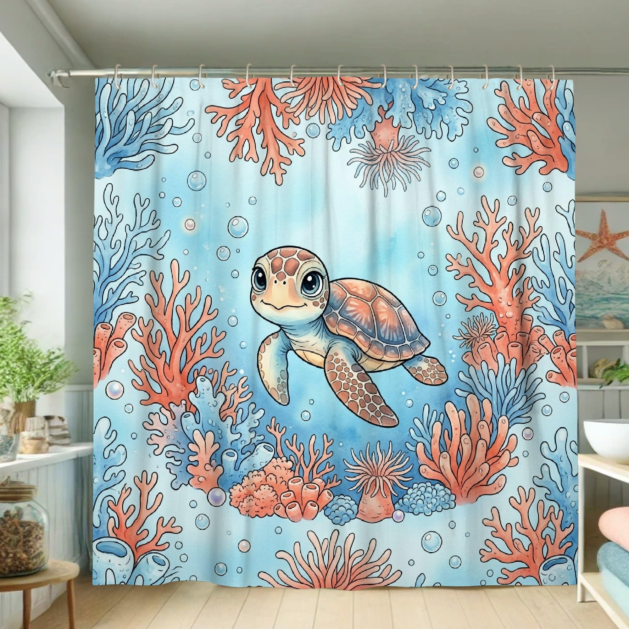 Rideau de douche tortue océan bleu 183x183 cm en polyester imperméable