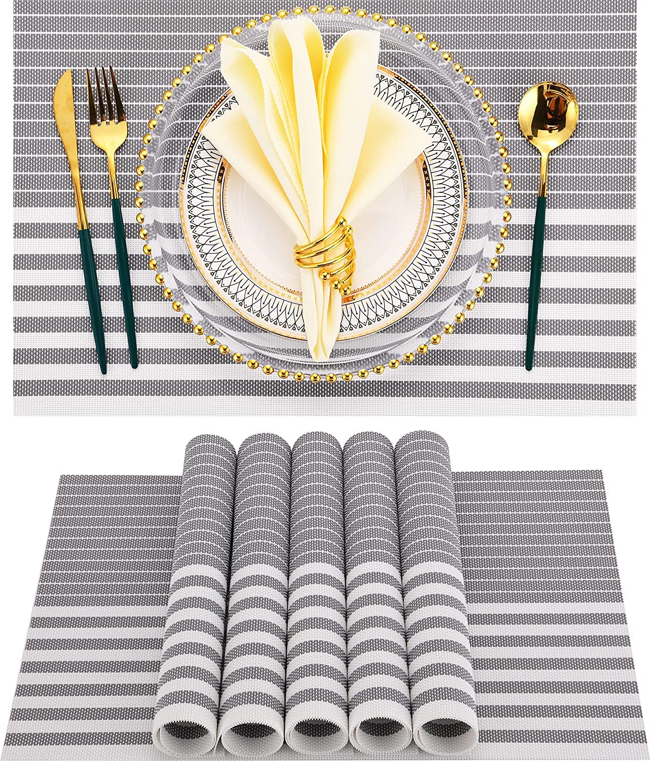 pepplo® PVC Placemats,Placemats for Dining Table,Heat-Resistant Placemats, Washable Table Mats,Kitchen Table Mats Set of 4, Grey Line (PLC10C4) (B09MRPGT9H) Amazon Price History, Amazon Price Tracker