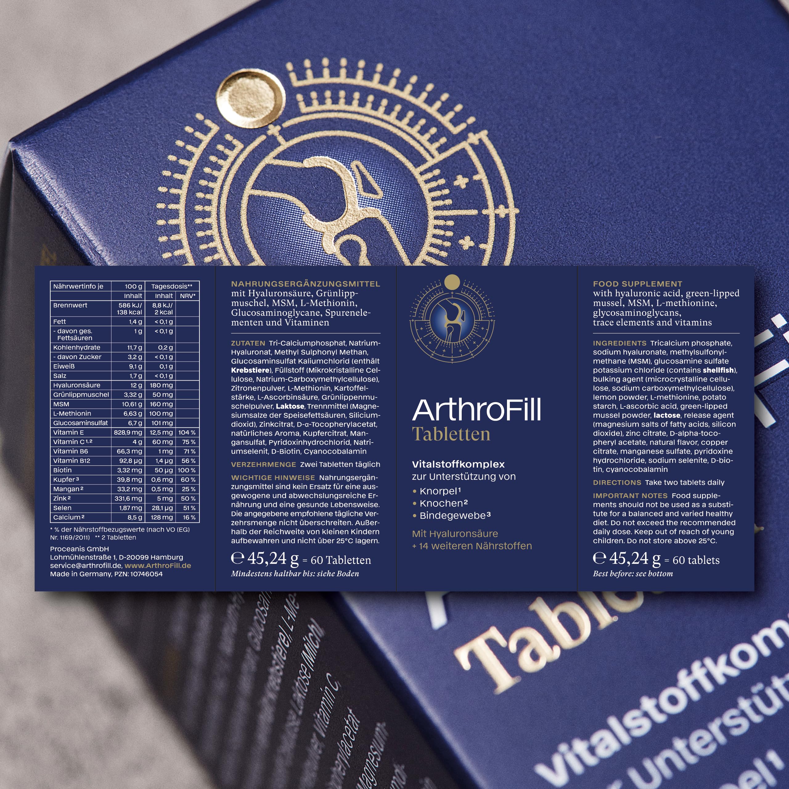 Tabletten - Hyaluron Kapseln mit Hyaluronsäure, MSM, Glucosamin, Grünlippmuschel sowie Vitaminen & Mineralstoffen für Knochen, Knorpel & Bindegewebe* - 60 Stück - Made in Germany