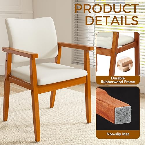 Miniatura 3 de thksbought Sillas de comedor de nogal moderno de mediados de siglo con brazos de madera en color beige, tela para cocina, café, sala de estar,