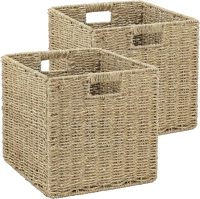 Cesto de Junco Aluusy 2 Cestas Almacenaje Plegable 28CM Tejido Manual