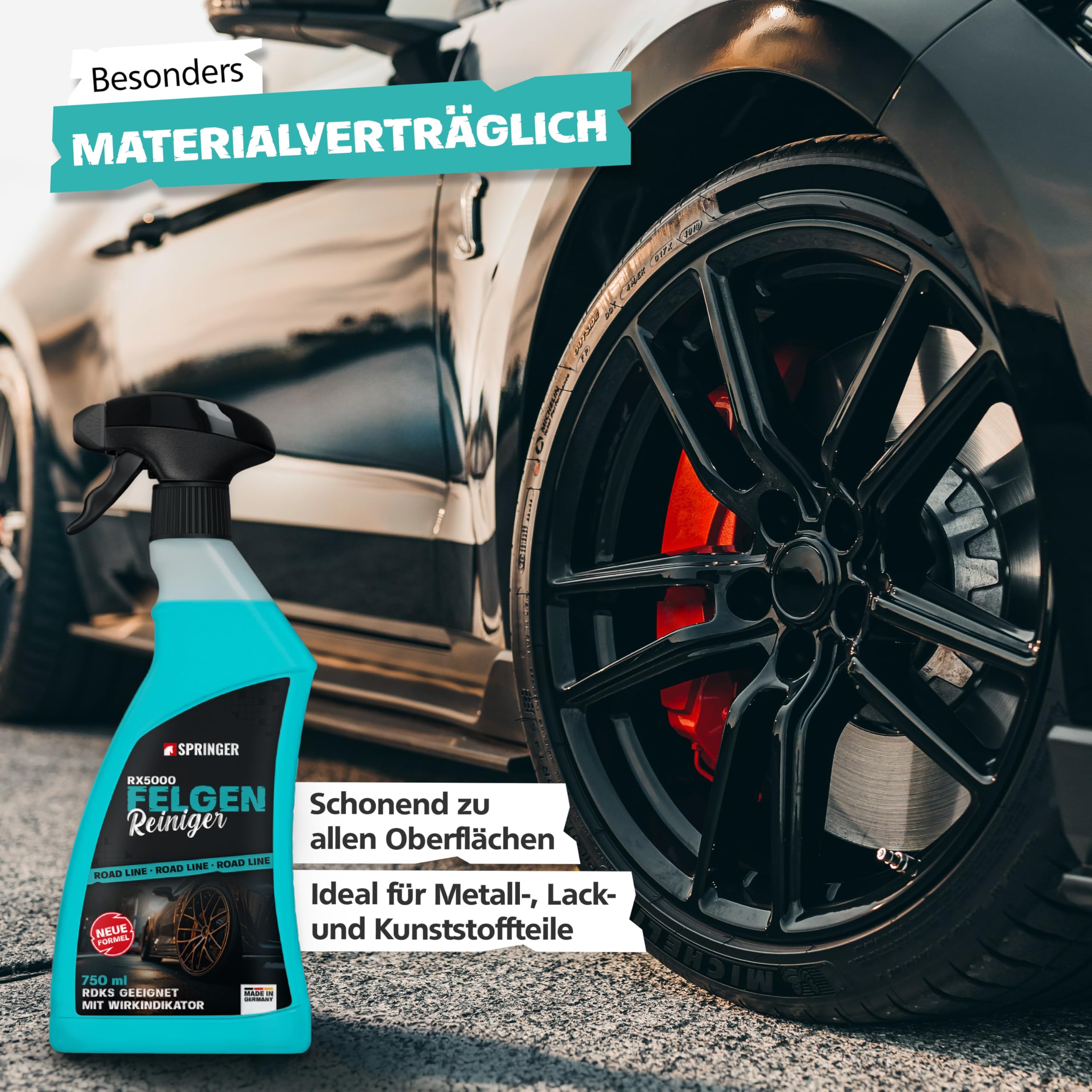 SPRINGER RX5000 Felgenreiniger 5 L, säurefrei | Made in Germany | Felgenspray materialschonend | gut haftende Gel-Formel | mit Wirkindikator | für alle Felgen