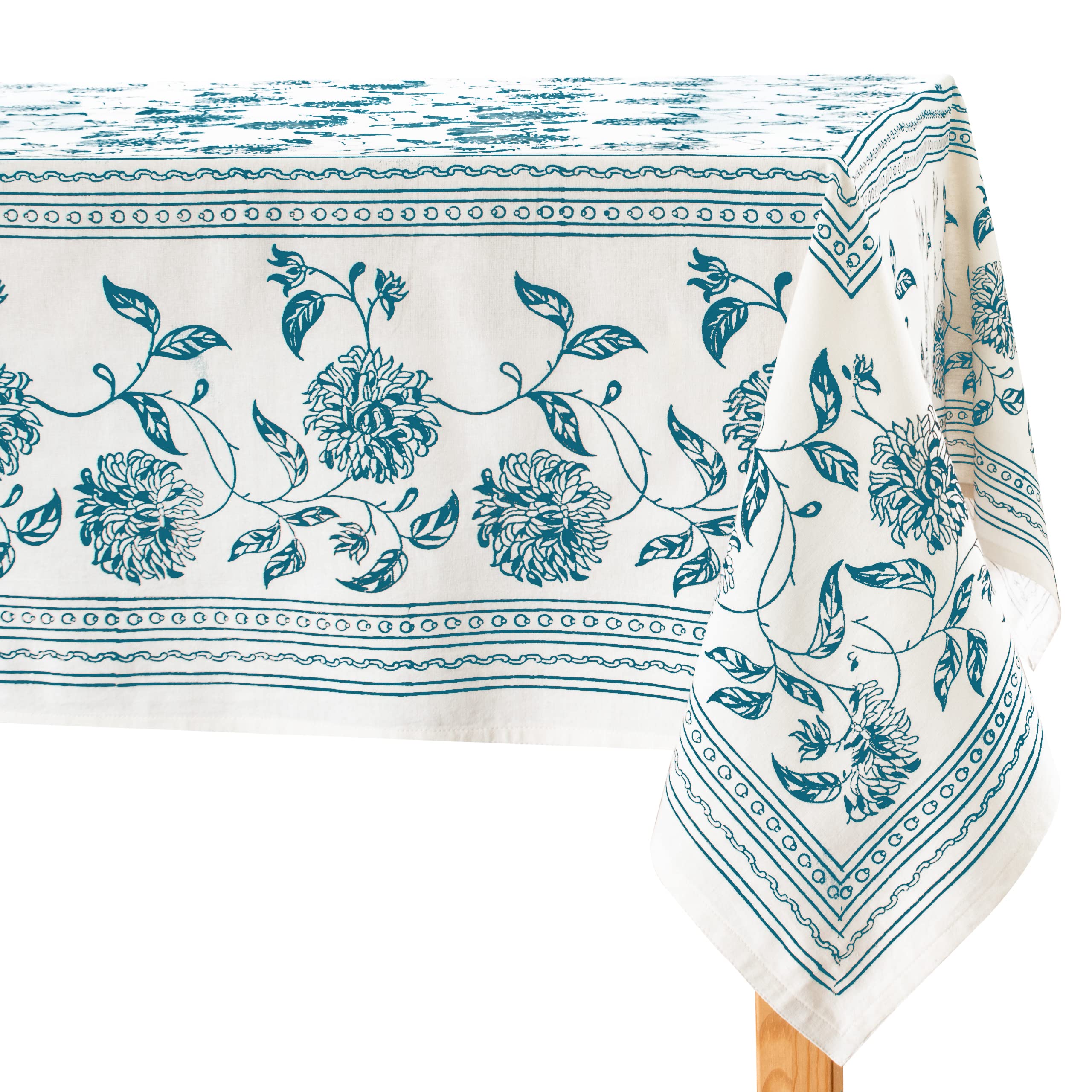 Lotus & Ivory Square Tablecloth for Square Tables (100% Cotton, Floral Hand Block Print, Pack of 1) No Fray Edges, Table Cover, Table Decoration | (Floral-1 Dark Teal, 60x60)