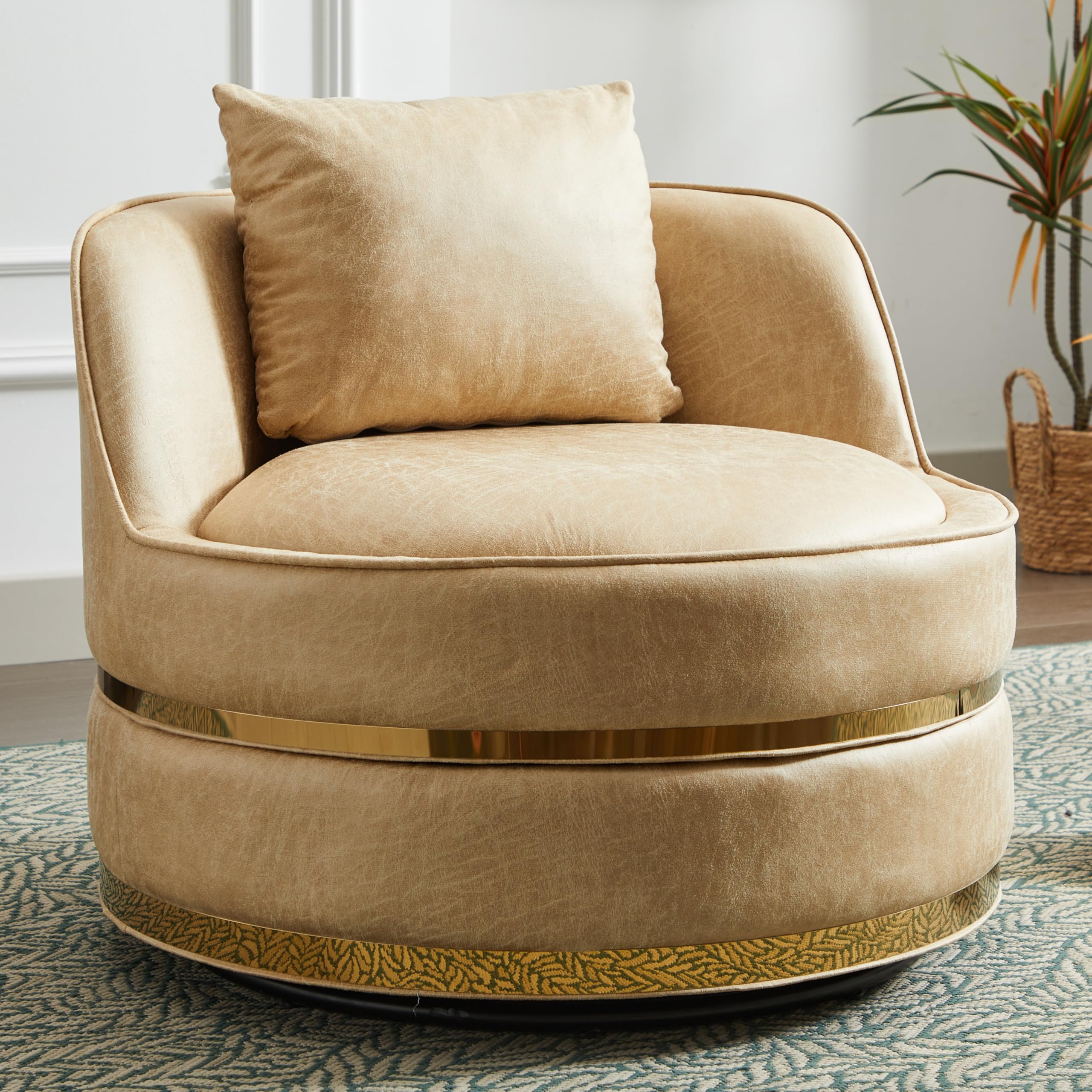 ODUWA Swivel Chair,Modern Large Round Microsuede Arm Chair with Curved Backrest,Upholstered Comfy 360 Degree Swivel Accent Barrel Chair for Nursery Living Room Bedroom