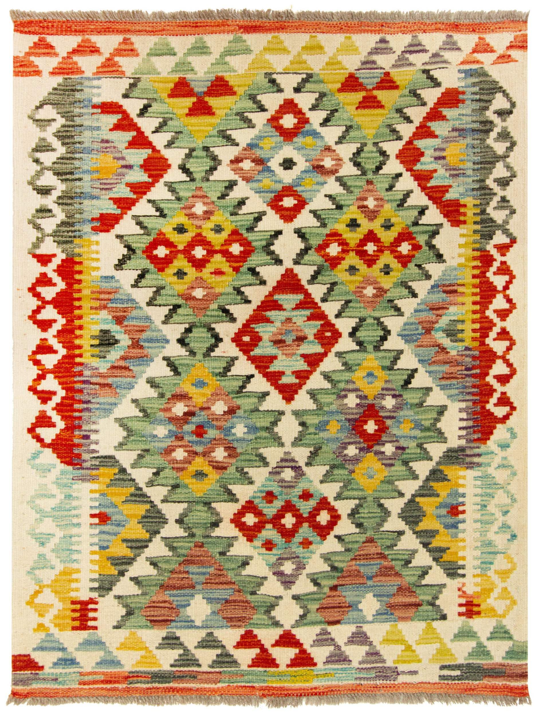 Kilim Tapis 100 % laine 112 x 86 cm, fait à la main, pièce unique de style Herat Boho multicolore, tissage plat, tapis d'entrée et chambre