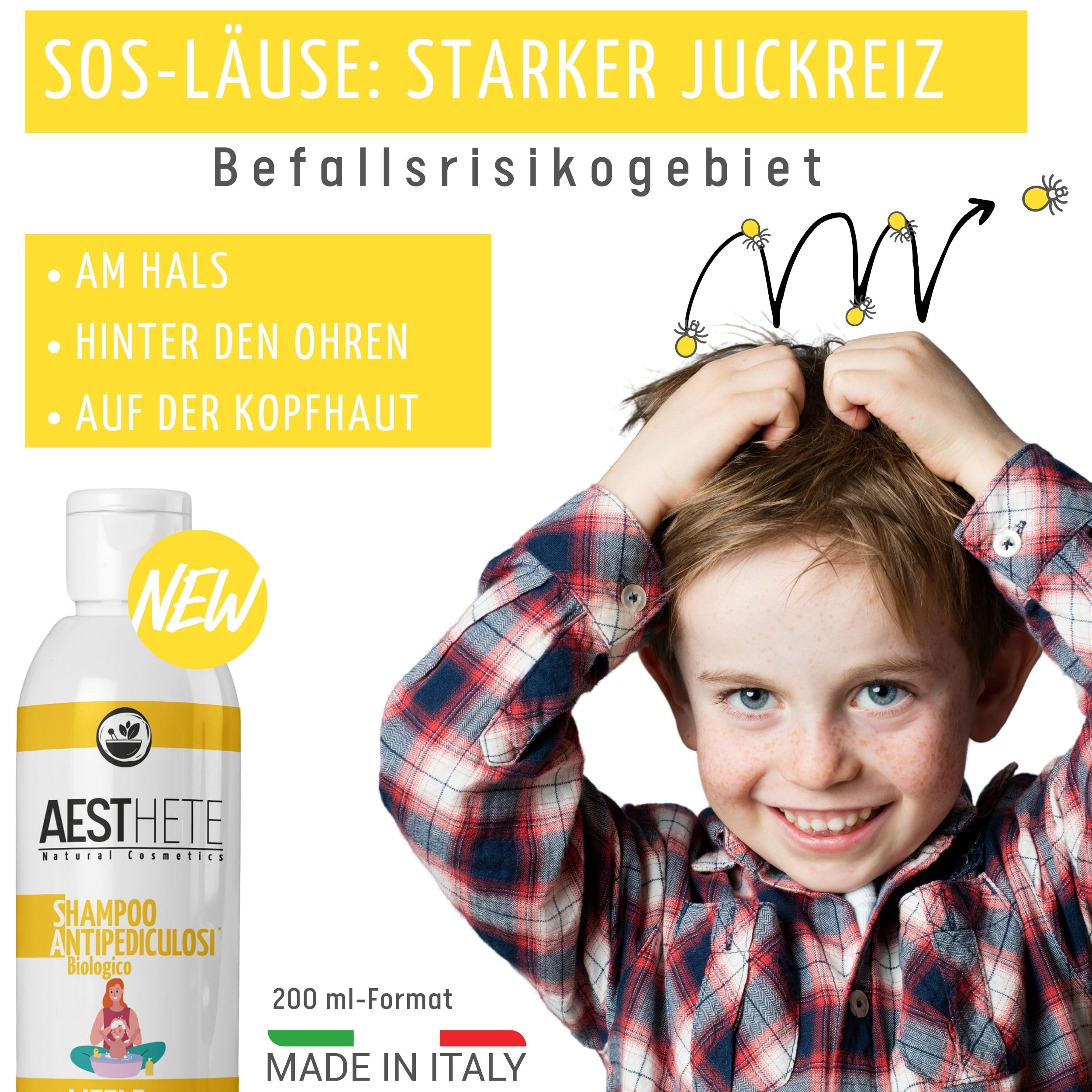 200ml Läuseshampoo und Läusekamm Mit Zertifiziertem Bio Neem öl Läusemittel Für Erwachsene und Kinder Läuse Shampoo - Sanft zur Empfindlichen Haut, Ideal gegen Juckreiz und Nissen Made in Italy